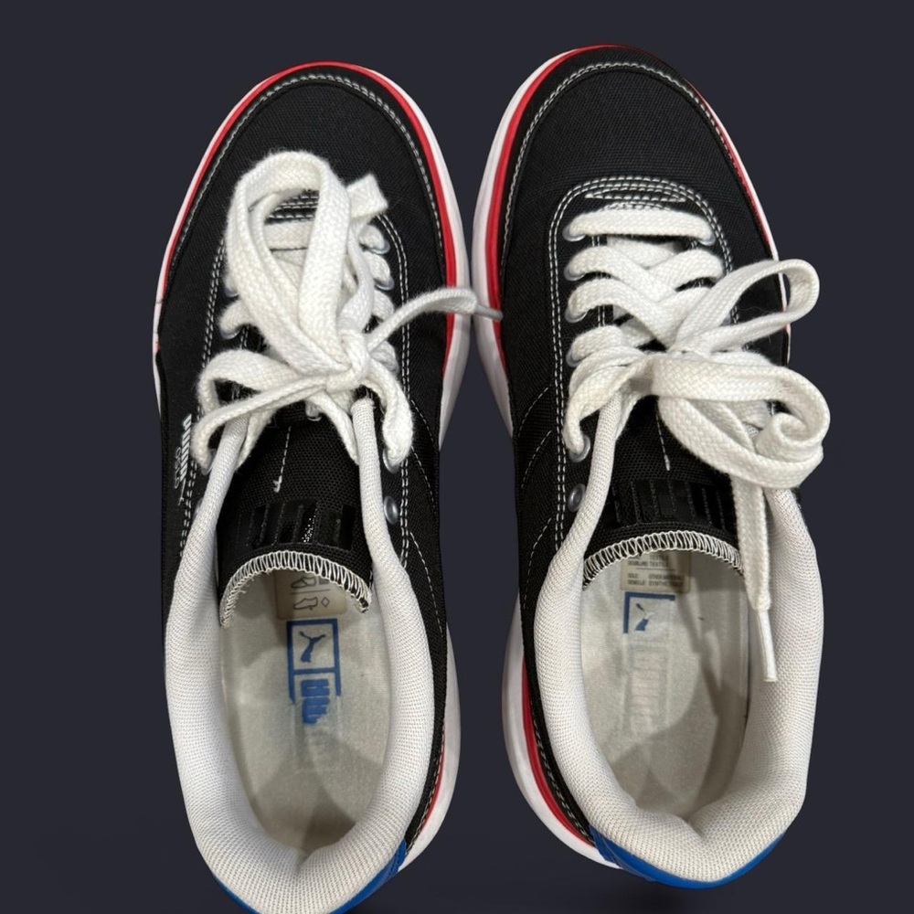 Puma Black and White Sneakers with Red and Blue Accents